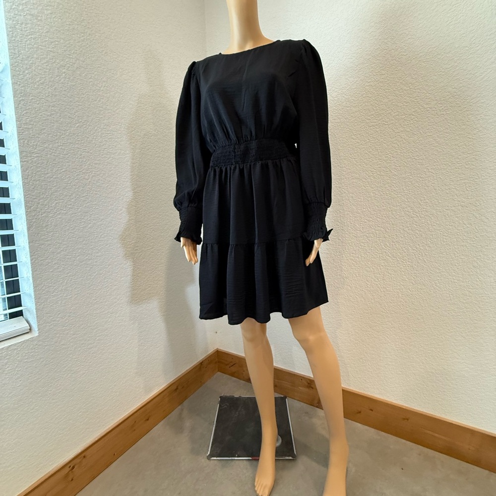Black A-Line Cocktail Dress with Bishop Sleeves